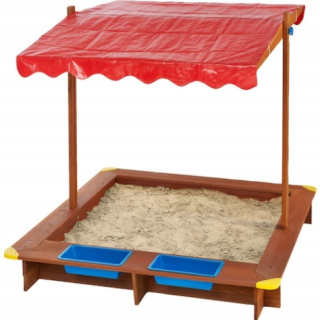 SANDBOX s nastaviteľnou strechou WOODEN KIND LAND 2 nádoby na vodu